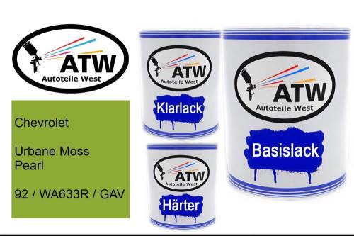 Chevrolet, Urbane Moss Pearl, 92 / WA633R / GAV: 1L Lackdose + 1L Klarlack + 500ml Härter - Set, von ATW Autoteile West.